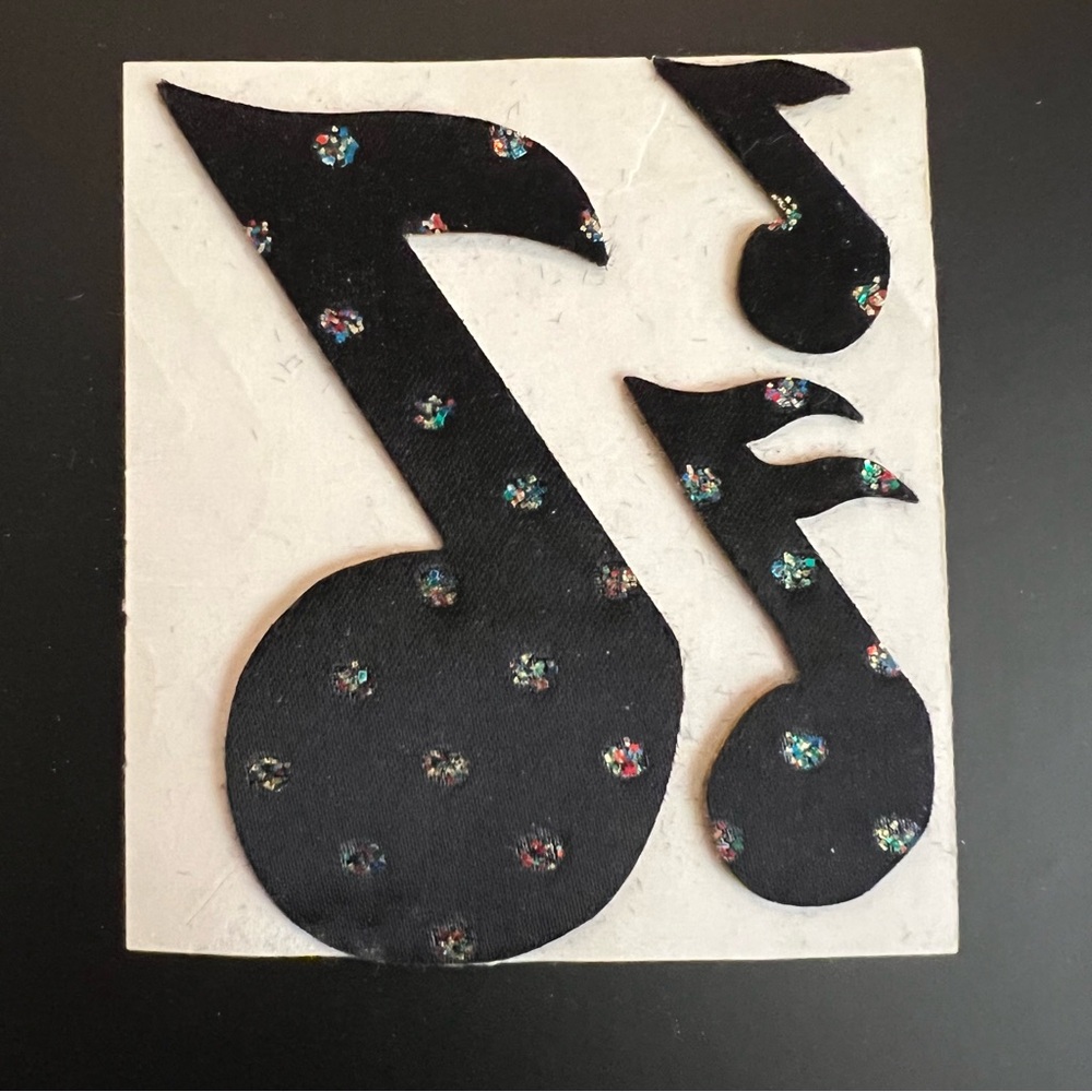 Vintage 1980's Black Satin Glitter Music Notes Scrapbooking Stickers